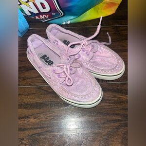 Blue suede shoes size 1 girls purple glitter Boat Shoes GUC